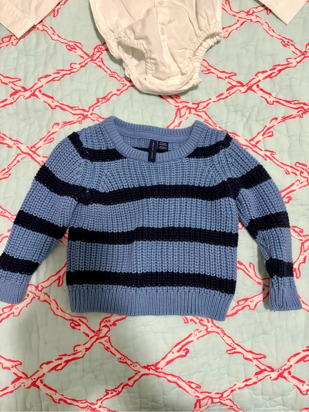 Janie and Jack Light Blue and Navy Striped Knit Sweater